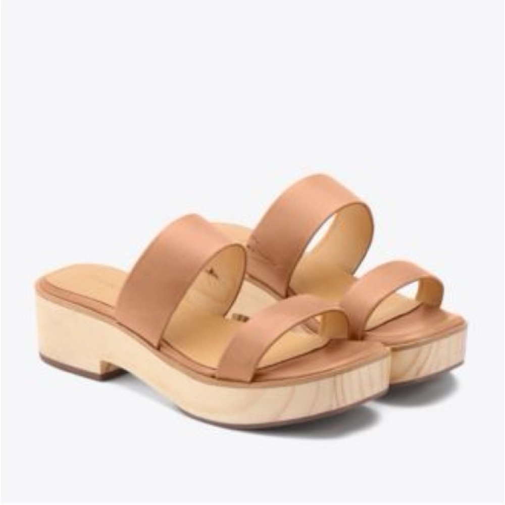 Nisolo Leather & Wood Tan Platform Sandals NEW!